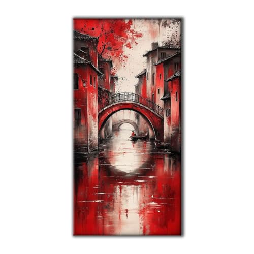 Diamond Painting Erwachsene Groß Set 5D Diamond Painting Häuser Fluss 70 x 140 DIY Crystal Art Neuheiten Basteln Erwachsene Herbst Dekoration Kreativ Set Home Wand Dekor, Geschenke für Frauen Z-763 von Jqynn