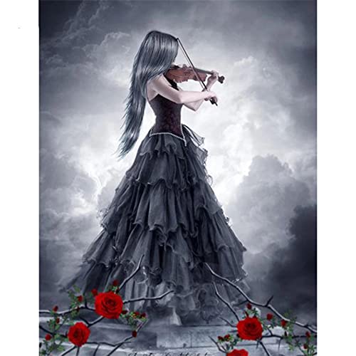Jqynn Diamond Painting Kinder/Erwachsene Malen Nach Zahlen Violine Frau Diamond Paintings Set Zubehör Voll Daiments Painting Bilder Groß 45x60cm, Diamond Art für Wohnzimmer Schlafzimmer Dekoration von Jqynn