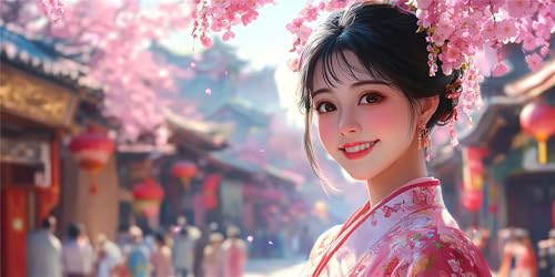 Malen Nach Zahlen Erwachsene Japan, Malen Nach Zahlen Frau xxl Vorgedruckt High Definition Leinwand, Paint by Numbers Bastelset Erwachsene Mit 3 Pinseln Acrylfarbe, Home Deko Geschenk 50x100 cm Z-1387 von Jqynn