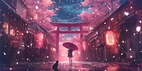 Malen Nach Zahlen Japan, Malen Nach Zahlen Erwachsene, DIY Ölgemälde Leinwand Set mit 3 Pinsel und Acrylpigment für Frauen, Home Wand Deko Geburtstag Weihnachten Geschenk - 80x160 cm StraßE Z-1384 von Jqynn
