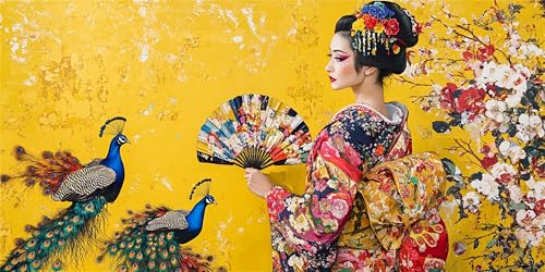 Malen Nach Zahlen Japanische Frauen, Malen Nach Zahlen Erwachsene, DIY Ölgemälde Leinwand Set mit 3 Pinsel und Acrylpigment für Frauen Home Deko Geburtstag Geschenk 80x160 cm Schmetterling Z-1388 von Jqynn