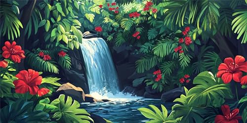 Malen Nach Zahlen Wasserfall, Malen Nach Zahlen Erwachsene, DIY Ölgemälde Leinwand Set mit 3 Pinsel und Acrylpigment für Frauen, Home Wand Deko Geburtstag Weihnachten Geschenk - 80x160 cm Wald Z-1346 von Jqynn