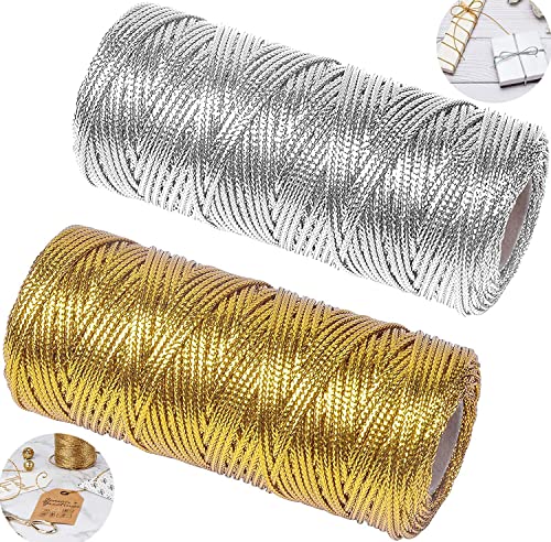 Metallic Kordel 2 Rolle Goldkordel Metallic 100M Goldschnur 1.5 mm Breit Gold, Silber für Geschenkpapier Dekoration Kunsthandwerk von Jrancc