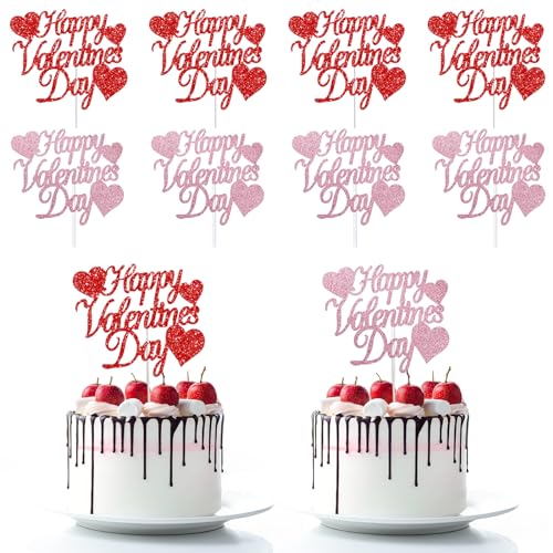 12 Stück glitzernde Kuchendekorationen "Happy Valentine's Day", 12 x 10 cm, süße Essenspieße, große rosa und rote Kuchendekorationen, perfekt für Valentinstagsparty-Zubehör 12 Stück glitzernde Kuchendekorationen "Happy Valentine's Day", 12 x 10 cm, süße Essenspieße, große rosa und rote Kuchendekorationen, perfekt für Valentinstagsparty-Zubehör von Jremreo