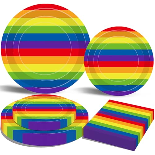 75 Teile Regenbogen-Streifen Partyzubehör Set – Für 25 Personen, Buntes Einweg-Tischgeschirr, Enthält Pappteller und Servietten für LGBTQ+ Pride Monat, Geburtstag, Hochzeit und Regenbogen-Mottopartys 75 Teile Regenbogen-Streifen Partyzubehör Set – Für 25 Personen, Buntes Einweg-Tischgeschirr, Enthält Pappteller und Servietten für LGBTQ+ Pride Monat, Geburtstag, Hochzeit und Regenbogen-Mottopartys von Jremreo