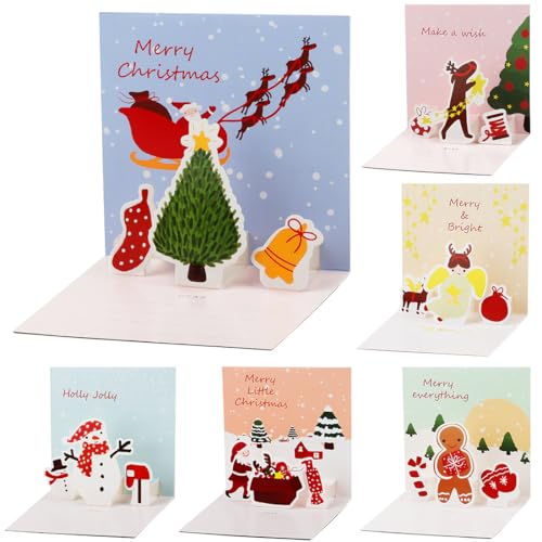 Jrisbo 6 Stück 3D Weihnachtskarten mit Umschlag Set, Weihnachtskarte mit unterschiedlichen Pop Up Motiven, Klappkarten Weihnachten Postkarten Karten 3D Grußkarte für Freunde Familie Jrisbo 6 Stück 3D Weihnachtskarten mit Umschlag Set, Weihnachtskarte mit unterschiedlichen Pop Up Motiven, Klappkarten Weihnachten Postkarten Karten 3D Grußkarte für Freunde Familie von Jrisbo