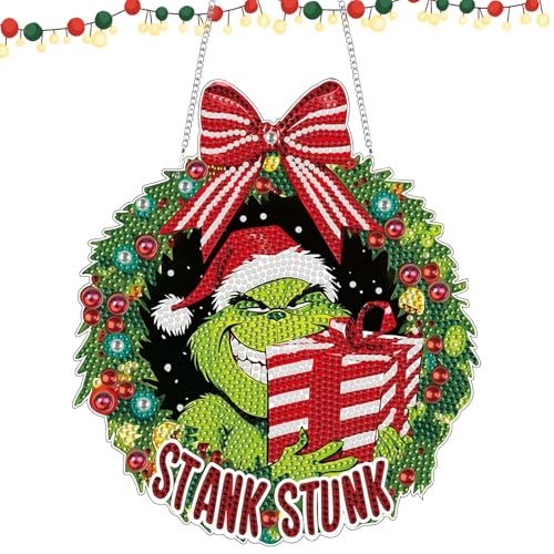 JrnSvp Diamond Painting Weihnachten, Diamond Painting, DIY Weihnachtszwerg 5D Zubehör, Weihnachten Anhänger mit Kette Fensterbilder Wandbehang Kits für Fenster Wand Eingang Garten Decor von JrnSvp