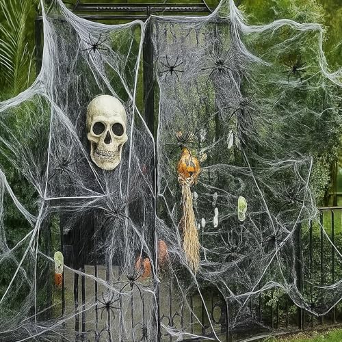 JrnSvp Spinnennetz Halloween, Halloween Deko, 200g Dehnbarem Spinnennetz und 60 Kunstspinnen für Indoor und Outdoor, Garten, Türen und Fenster, Perfekte Spinnennetz Deko für Gruselige Atmosphäre von JrnSvp