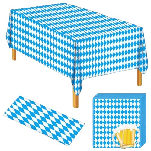 Oktoberfest Servietten, Oktoberfest Tischdecke, Oktoberfest Deko Set Inklusive 40 Stück Servietten Blau Weiß 33x33cm und 1 Stück Tischdecke 137x274cm, Oktoberfest Tischdeko für Bierzelten Biergarten Oktoberfest Servietten, Oktoberfest Tischdecke, Oktoberfest Deko Set Inklusive 40 Stück Servietten Blau Weiß 33x33cm und 1 Stück Tischdecke 137x274cm, Oktoberfest Tischdeko für Bierzelten Biergarten von JrnSvp