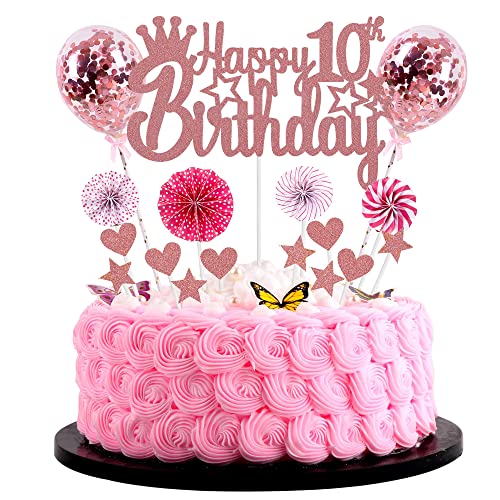 Happy 10th Birthday Tortendeko mädchen 10. Geburtstag Hello 10 Cake Topper Rosegold Kuchen Topper 10 Kuchen Deko 10 Geburtstag junge Tortendeko 10 jahre mädchen Glitter Cake Topper für 10 Geburtstag von Jrzyhi