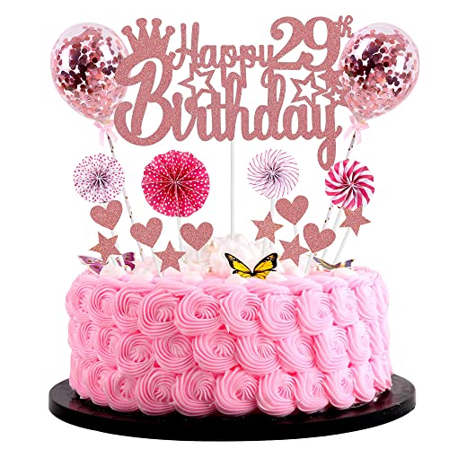 Jrzyhi Happy 29th Birthday Tortendeko frau 29. Geburtstag Hello 29 Cake Topper Rosegold Kuchen Topper 29 Kuchen Deko 29 Geburtstag mann Tortendeko 29 jahre frau Glitter Cake Topper für 29 Geburtstag von Jrzyhi