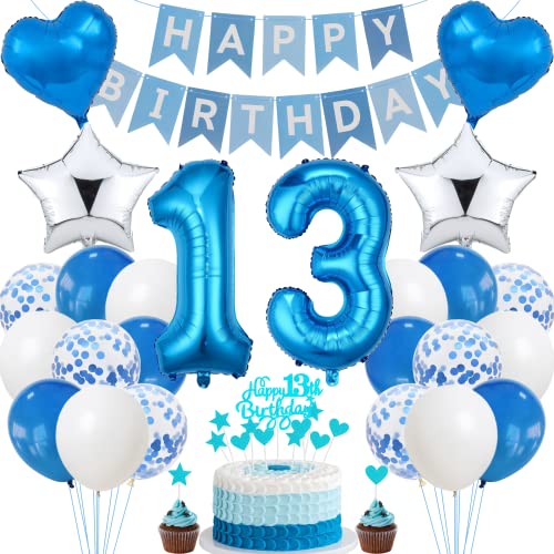 Jrzyhi 13. Geburtstag Dekoration,Blau Tortendeko Geburtstag 13 Jahre Junge,Party Deko Silber,13 Geburtstag Mädchen Junge,Tortendeko 13. Geburtstag Junge Mädchen,Geburtstagsdeko 13 Jahre Junge Mädchen von Jrzyhi