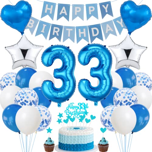 Jrzyhi 33. Geburtstag Dekoration,Blau Tortendeko Geburtstag 33 Jahre Männer,Party Deko Silber,33 Geburtstag Frauen Männer,Tortendeko 33. Geburtstag Mann Frauen,Geburtstagsdeko 33 Jahre Mann Frauen Jrzyhi 33. Geburtstag Dekoration,Blau Tortendeko Geburtstag 33 Jahre Männer,Party Deko Silber,33 Geburtstag Frauen Männer,Tortendeko 33. Geburtstag Mann Frauen,Geburtstagsdeko 33 Jahre Mann Frauen von Jrzyhi