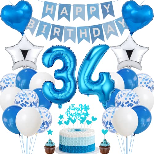Jrzyhi 34. Geburtstag Dekoration,Blau Tortendeko Geburtstag 34 Jahre Männer,Party Deko Silber,34 Geburtstag Frauen Männer,Tortendeko 34. Geburtstag Mann Frauen,Geburtstagsdeko 34 Jahre Mann Frauen Jrzyhi 34. Geburtstag Dekoration,Blau Tortendeko Geburtstag 34 Jahre Männer,Party Deko Silber,34 Geburtstag Frauen Männer,Tortendeko 34. Geburtstag Mann Frauen,Geburtstagsdeko 34 Jahre Mann Frauen von Jrzyhi