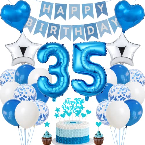 Jrzyhi 35. Geburtstag Dekoration,Blau Tortendeko Geburtstag 35 Jahre Männer,Party Deko Silber,35 Geburtstag Frauen Männer,Tortendeko 35. Geburtstag Mann Frauen,Geburtstagsdeko 35 Jahre Mann Frauen Jrzyhi 35. Geburtstag Dekoration,Blau Tortendeko Geburtstag 35 Jahre Männer,Party Deko Silber,35 Geburtstag Frauen Männer,Tortendeko 35. Geburtstag Mann Frauen,Geburtstagsdeko 35 Jahre Mann Frauen von Jrzyhi