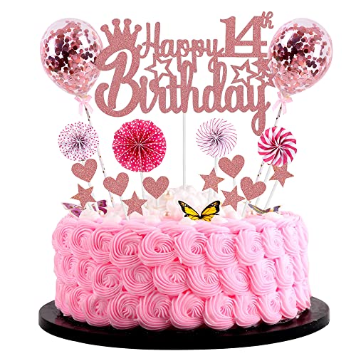 Happy 14th Birthday Tortendeko mädchen 14. Geburtstag Hello 14 Cake Topper Rosegold Kuchen Topper 14 Kuchen Deko 14 Geburtstag junge Tortendeko 14 jahre mädchen Glitter Cake Topper für 14 Geburtstag von Jrzyhi