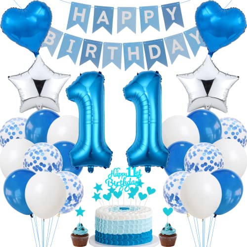 Jrzyhi 11. Geburtstag Dekoration - Blau Silber Party Deko für Junge und Mädchen - Tortendeko Set von Jrzyhi