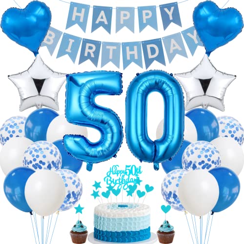 Jrzyhi 50. Geburtstag Dekoration - Blau Silber Party Deko für Männer und Frauen - Tortendeko 50 Jahre von Jrzyhi