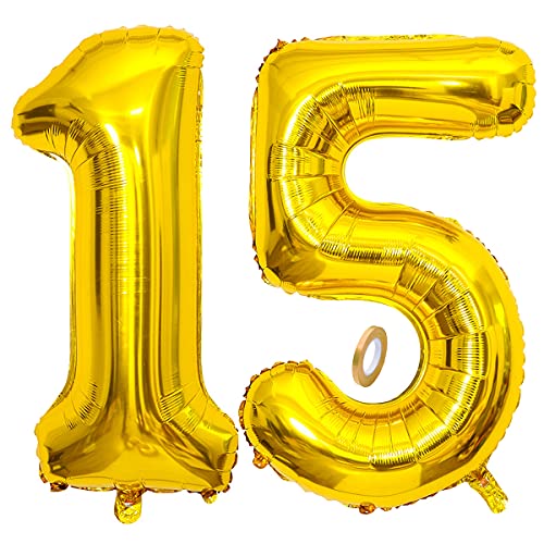Jrzyhi Ballons Zahlen Luftballon 15.Geburtstag Golden Riesen Folienballon Zahl 15 Helium Nummer Große XXLNummer 15.Happy Birthday 15Jahre Riesenzahl Ballons für Geburtstag, Hochzeit Party Deko 32zoll Jrzyhi Ballons Zahlen Luftballon 15.Geburtstag Golden Riesen Folienballon Zahl 15 Helium Nummer Große XXLNummer 15.Happy Birthday 15Jahre Riesenzahl Ballons für Geburtstag, Hochzeit Party Deko 32zoll von Jrzyhi