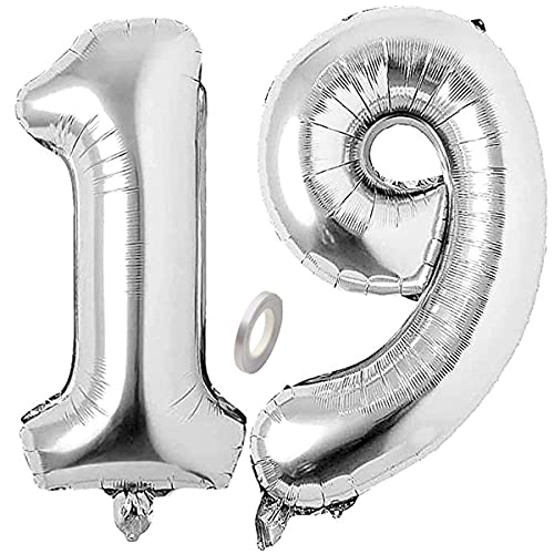 Jrzyhi Ballons Zahlen Luftballon 19.Geburtstag Silber Riesen Folienballon Zahl 19 Helium Nummer Große XXLNummer 19.Happy Birthday 19Jahre Riesenzahl Ballons für Geburtstag, Hochzeit Party Deko 100CM Jrzyhi Ballons Zahlen Luftballon 19.Geburtstag Silber Riesen Folienballon Zahl 19 Helium Nummer Große XXLNummer 19.Happy Birthday 19Jahre Riesenzahl Ballons für Geburtstag, Hochzeit Party Deko 100CM von Jrzyhi