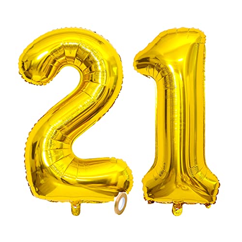 Jrzyhi Ballons Zahlen Luftballon 21.Geburtstag Golden Riesen Folienballon Zahl 21 Helium Nummer Große XXLNummer 21.Happy Birthday 21Jahre Riesenzahl Ballons für Geburtstag, Hochzeit Party Deko 32zoll von Jrzyhi