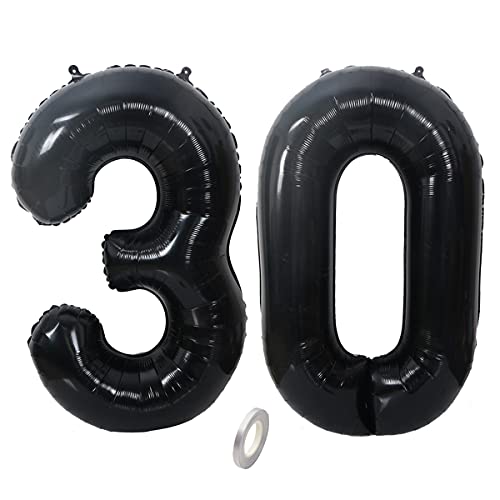 Jrzyhi Ballons Zahlen Luftballon 30.Geburtstag Schwarz Riesen Folienballon Zahl 30 Helium Nummer Große XXLNummer 30.Happy Birthday 30Jahre Riesenzahl Ballons für Geburtstag, Hochzeit Party Deko 32zoll von Jrzyhi