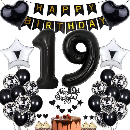 Jrzyhi Luftballon 19. Geburtstag Dekoration - Party Deko Schwarz Tortendeko für Junge und Mädchen - Geburtstagsdeko 19 Jahre Jrzyhi Luftballon 19. Geburtstag Dekoration - Party Deko Schwarz Tortendeko für Junge und Mädchen - Geburtstagsdeko 19 Jahre von Jrzyhi