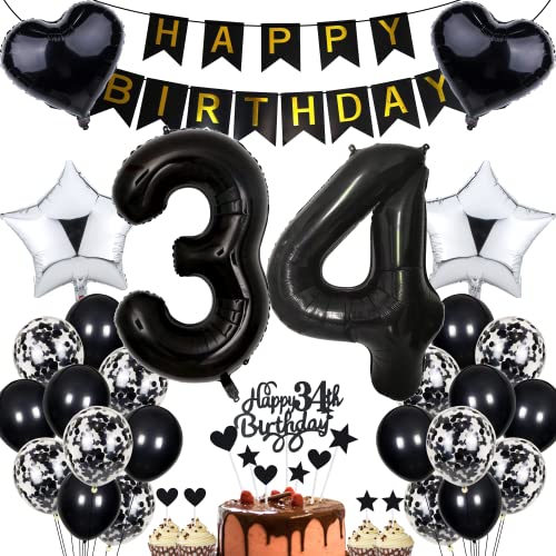 Jrzyhi Luftballon 34. Geburtstag Dekoration - Party Deko Schwarz Tortendeko für Männer und Frauen - Geburtstagsdeko 34 Jahre Jrzyhi Luftballon 34. Geburtstag Dekoration - Party Deko Schwarz Tortendeko für Männer und Frauen - Geburtstagsdeko 34 Jahre von Jrzyhi
