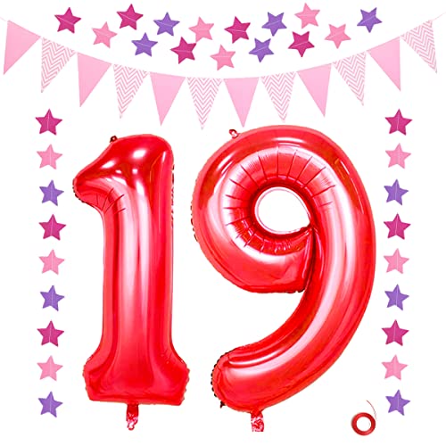 Jrzyhi Luftballon Geburtstag XXL Rot Riesen Folienballon in 32" 19 Jahr Dekoration Rot Zahl 19 Happy Birthday Ballon mit Glitter Banner,triangle Flag Banner für Hochzeit Jubiläum Party Deko Jrzyhi Luftballon Geburtstag XXL Rot Riesen Folienballon in 32" 19 Jahr Dekoration Rot Zahl 19 Happy Birthday Ballon mit Glitter Banner,triangle Flag Banner für Hochzeit Jubiläum Party Deko von Jrzyhi