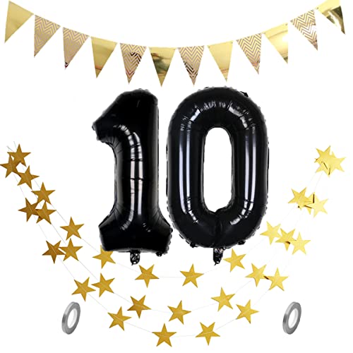 Jrzyhi Luftballon Geburtstag XXL Schwarz Riesen Folienballon in 32" 10 Jahr Dekoration Schwarz Zahl 10 Happy Birthday Ballon mit Glitter Banner,triangle Flag Banner für Hochzeit Jubiläum Deko Jrzyhi Luftballon Geburtstag XXL Schwarz Riesen Folienballon in 32" 10 Jahr Dekoration Schwarz Zahl 10 Happy Birthday Ballon mit Glitter Banner,triangle Flag Banner für Hochzeit Jubiläum Deko von Jrzyhi