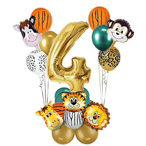 Jrzyhi Safari Wald Tier Kinder Geburtstags Deko 4. Geburtstag Tiere Thema Set Dschungel Geburtstag Dekoration 4 Jahr Folien Tier Luftballons Für Junge Mädchen Kindergarten Safari Party Dekoration von Jrzyhi