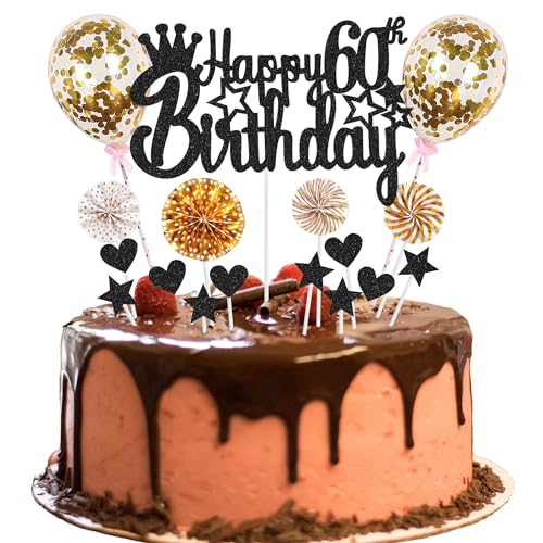 Tortendeko 60. Geburtstag - Happy 60th Birthday Deko für Mann und Frau - Kuchendeko Schwarz Golden - Hello 60 Glitter Cake Topper Tortendeko 60. Geburtstag - Happy 60th Birthday Deko für Mann und Frau - Kuchendeko Schwarz Golden - Hello 60 Glitter Cake Topper von Jrzyhi