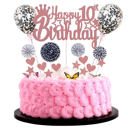 Tortendeko Mädchen 10. Geburtstag Cake Topper Rosegold Schwarz von Jrzyhi