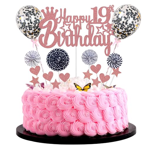 Tortendeko Mädchen 19. Geburtstag Cake Topper Rosegold Schwarz von Jrzyhi