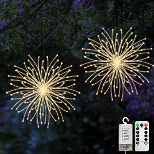 2 Stück Feuerwerk Lichterkette, Jsdoin 200 LED Weihnachtslicht Starburst, Wasserdicht 8 Modi Feuerwerk Lichter mit Fernbedienung, für Weihnachten Außen Innen Party Hochzeit, Batteriebetrieben von Jsdoin