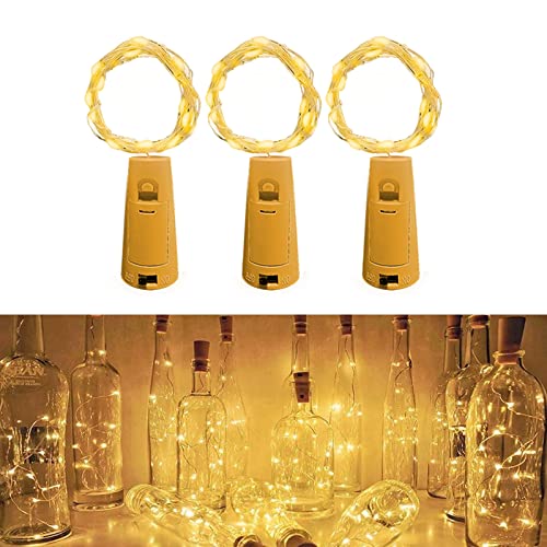 Jsdoin (3 Stück) Flaschenlicht Batterie,Flaschenlichterkette Korken, 2M 20LED Glas Korken Licht Lichterkette mit Batterie für Weihnachten, DIY-Tischdekoration, Innen- und Außendekoration (warmweiß) von Jsdoin