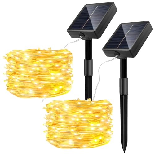 Jsdoin 2 Stück Solar Lichterkette Aussen, 15M 150 LED Solarlichterkette Außen Wetterfest,8 Modi IP65 Wasserdicht Solar Lichterkette Outdoor für Garten Terrasse Balkon Weihnachten Deko(Warmweiß) von Jsdoin
