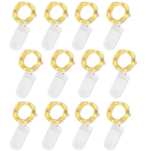 Jsdoin LED Mini Lichterkette mit Batterie, 12x20er Micro Lichterkette außen Batterie, 2M DIY kleine Lichterketten Wasserdicht für Party Hochzeit Weihnachten Beleuchtung Deko (WarmWeiß) von Jsdoin