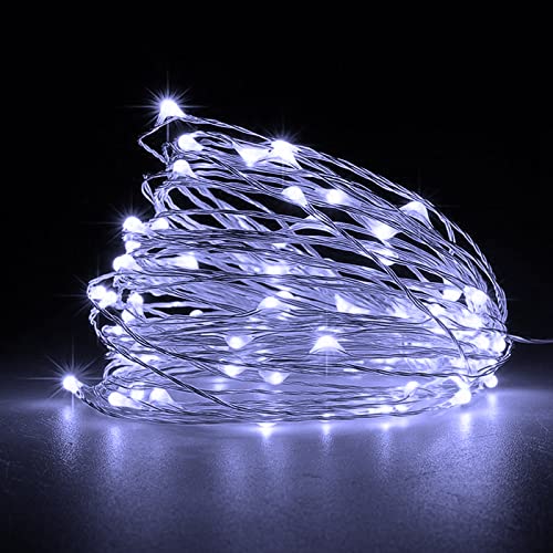 Jsdoin Lichterkette Draht,5m 50LEDs Lichterketten Batteriebetrieben, Klein Innen Lichterkette für Weihnachten, Schlafzimmer, Party, Hochzeit, Baumdekoration (4 Stück, Kaltweiß) von Jsdoin