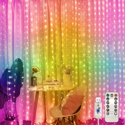 Jsdoin Lichtervorhang,3.6x3m 360leds Lichterketten Vorhang Lichterkettenvorhang 8 Modi mit Timer für Lichterkette Fenster Innen Außen Deko,Weihnachten Party,Zimmer,Schlafzimmer, Hochzeit (Mehrfarbig) von Jsdoin