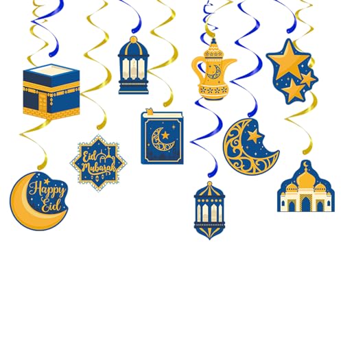 Jsdoin Ramadan Mubarak Dekorationen, Ramadan Mubarak Banner und Shining Star Moon Hanging Swirl Eid Mubarak Wimpelkette für Ramadan Kareem Party Dekoration Supplies (Hängender Wirbel) von Jsdoin