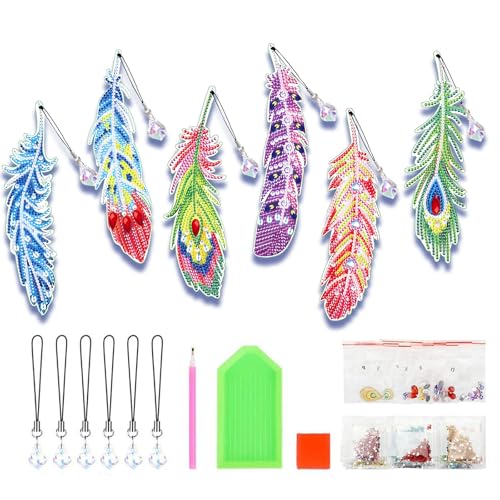 6 Stück Diamond Painting Federn Lesezeichen, klein Diamond Painting Kinde, DIY Lesezeichen Geschenke, Geeignet für exquisite Geschenke, Eltern-Kind-Aktivitäten, DIY und Weihnachtsfeiern (B) von Jsleid