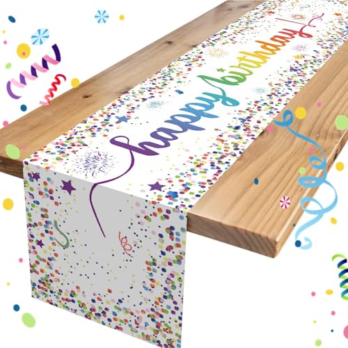 Tischläufer Geburtstag, Geburtstag Tisch deko, Happy Birthday Tischdecke, Leinen Happy Birthday Tischdecke, für Kinder Mädchen Jungen Geburtstag Party Dekoration (33 * 183Cm) von Jsleid