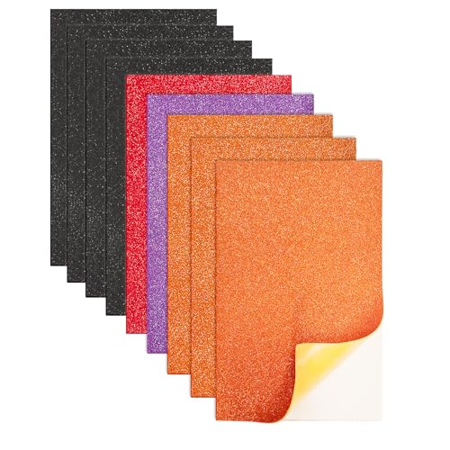 Jtnohx Glitzer Moosgummi Selbstklebend, 9 Bögen Zum Basteln, 17.78×28.7cm EVA Schaumstoff, Klebriger Moosgummi für Bastelarbeiten DIY (Halloween Farben) von Jtnohx