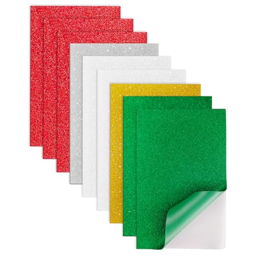 Jtnohx Glitzer Moosgummi Selbstklebend, 9 Bögen Moosgummi Basteln, 17.78×28.7cm EVA Schaumstoff zum Basteln, Klebriger EVA für Bastelarbeiten DIY(Weihnachten Farben) von Jtnohx