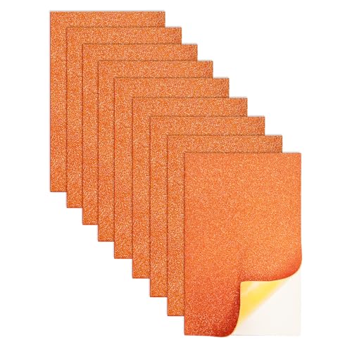Jtnohx Glitzer Moosgummi Selbstklebend, 9 Bögen Moosgummi Basteln, 17.78×28.7cm EVA Schaumstoff zum Basteln, Klebriger EVA für Bastelarbeiten DIY(Orange) von Jtnohx