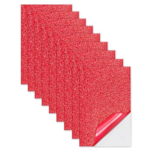 Jtnohx Glitzer Moosgummi Selbstklebend, 9 Bögen Moosgummi Basteln, 17.78×28.7cm EVA Schaumstoff zum Basteln, Klebriger EVA für Bastelarbeiten DIY(Rot) von Jtnohx
