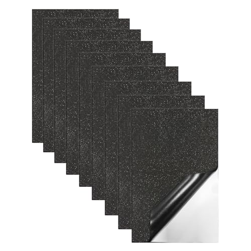 Jtnohx Glitzer Moosgummi Selbstklebend, 9 Bögen Moosgummi Basteln, 17.78×28.7cm EVA Schaumstoff zum Basteln, Klebriger EVA für Bastelarbeiten DIY (Schwarz) von Jtnohx