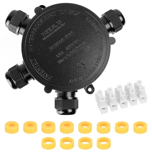 Abzweigdose Wasserdicht IP68, Verteilerdose Außen Wasserdichte Kabelverbinder, 4 Wege Rund Elektrische Verteilerbox für Garten Erdkabel 5-15 mm², mit Klemmen und Verbinder, Schwarz Abzweigdose Wasserdicht IP68, Verteilerdose Außen Wasserdichte Kabelverbinder, 4 Wege Rund Elektrische Verteilerbox für Garten Erdkabel 5-15 mm², mit Klemmen und Verbinder, Schwarz von Jttxiu