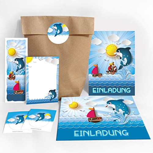 10 Einladungskarten Kindergeburtstag Jungen Mädchen Delfin incl. 10 Umschläge, 10 Tüten/natur, 10 Aufkleber, 10 Lesezeichen, 10 Notizblöcke 10 Einladungskarten Kindergeburtstag Jungen Mädchen Delfin incl. 10 Umschläge, 10 Tüten/natur, 10 Aufkleber, 10 Lesezeichen, 10 Notizblöcke von JuNa-Experten